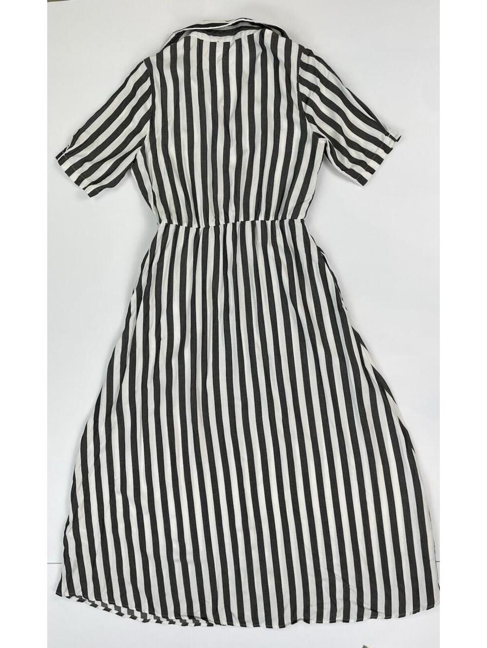 T Tahari Women's Charcoal Black White Striped Belted Shirtdress  Nautical SM - Picture 3 of 11